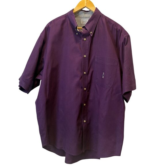 Vintage Bugle Boy Company Mens Purple Button-Up Shirt Crest Pocket SS Y2K 90s - Picture 1 of 7
